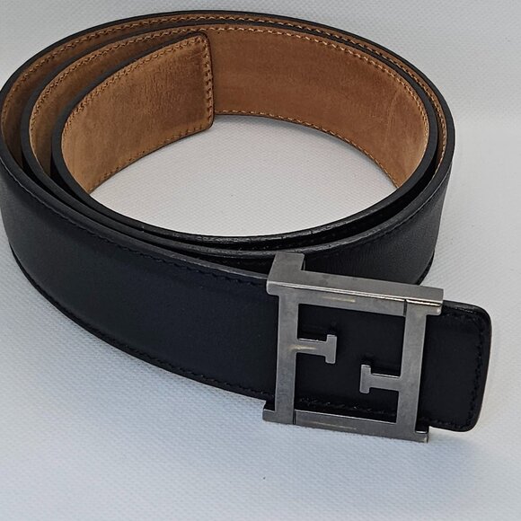 Fendi Leather Double F Belt Black